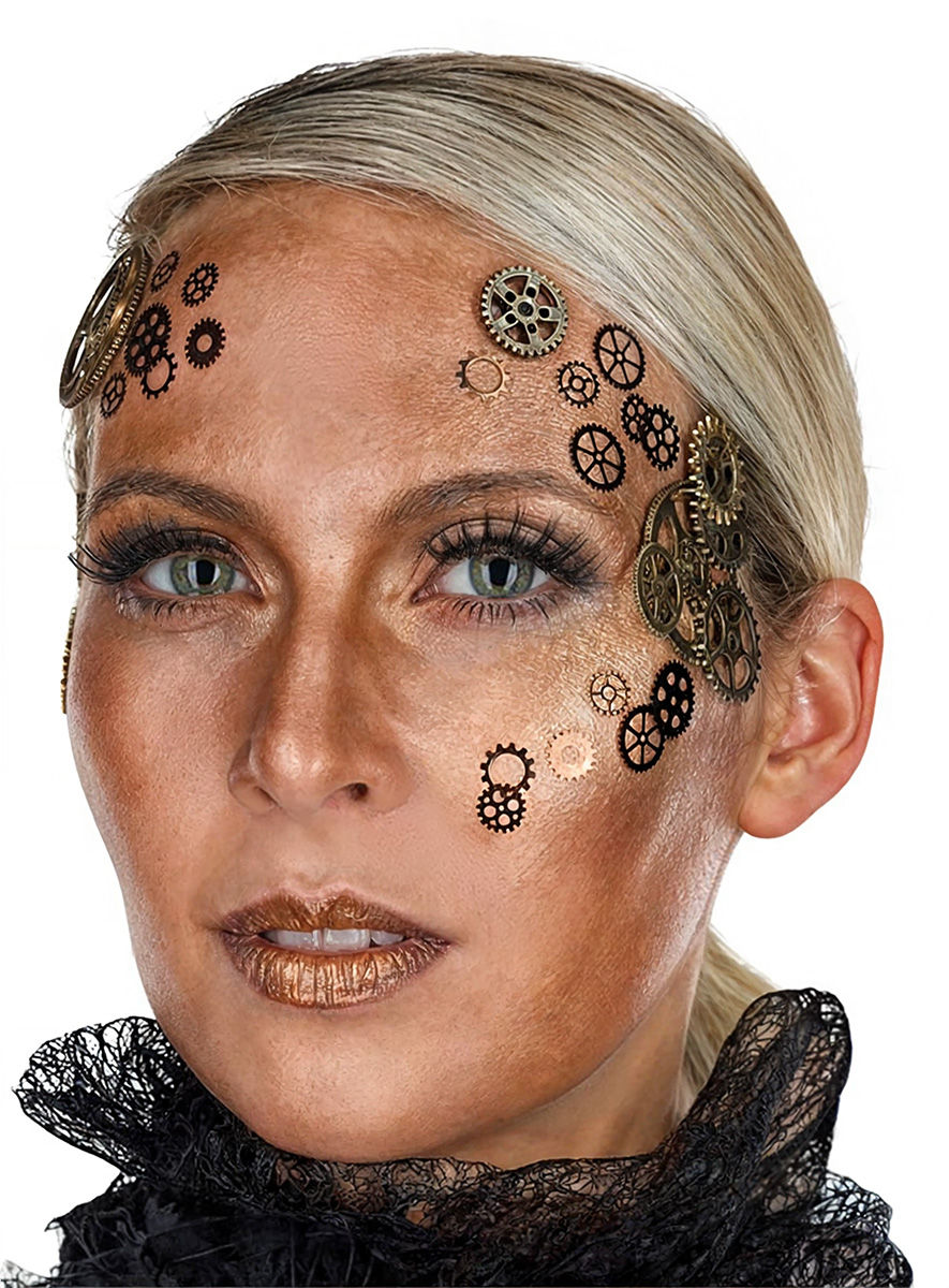 Steampunk Klebetattoos Zahnräder schwarz