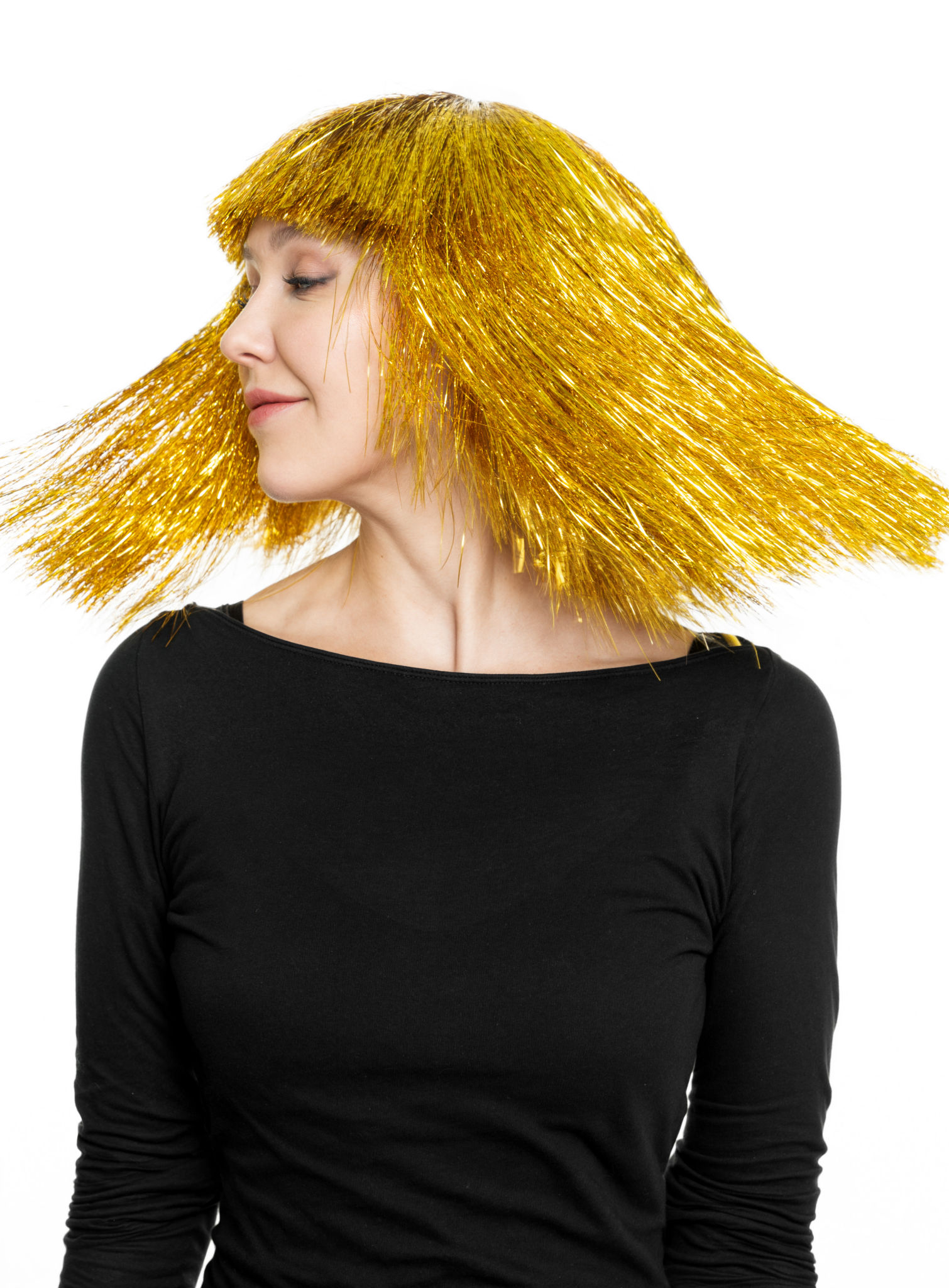 Lametta Perücke gold