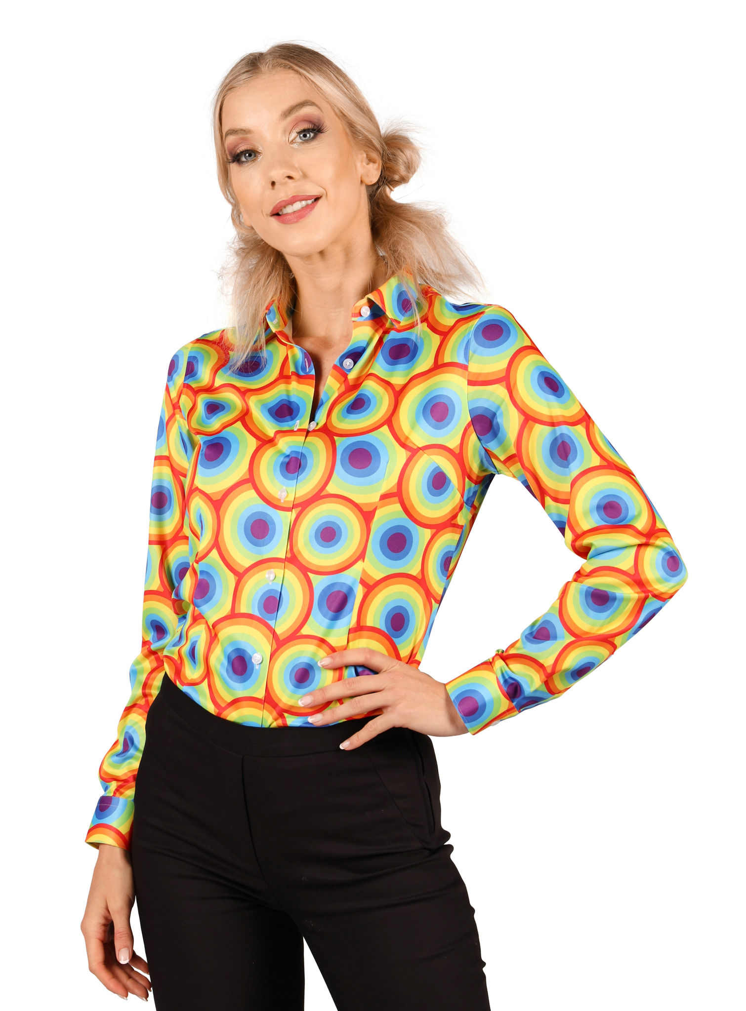 70er Jahre Bluse Rainbow Dots