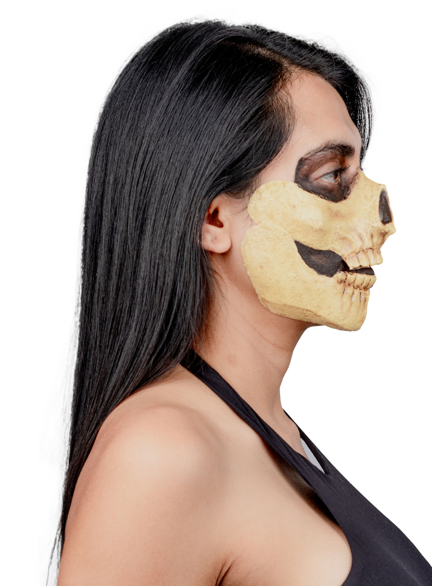 Schädel Teilmaske zum Ankleben knochenfarben