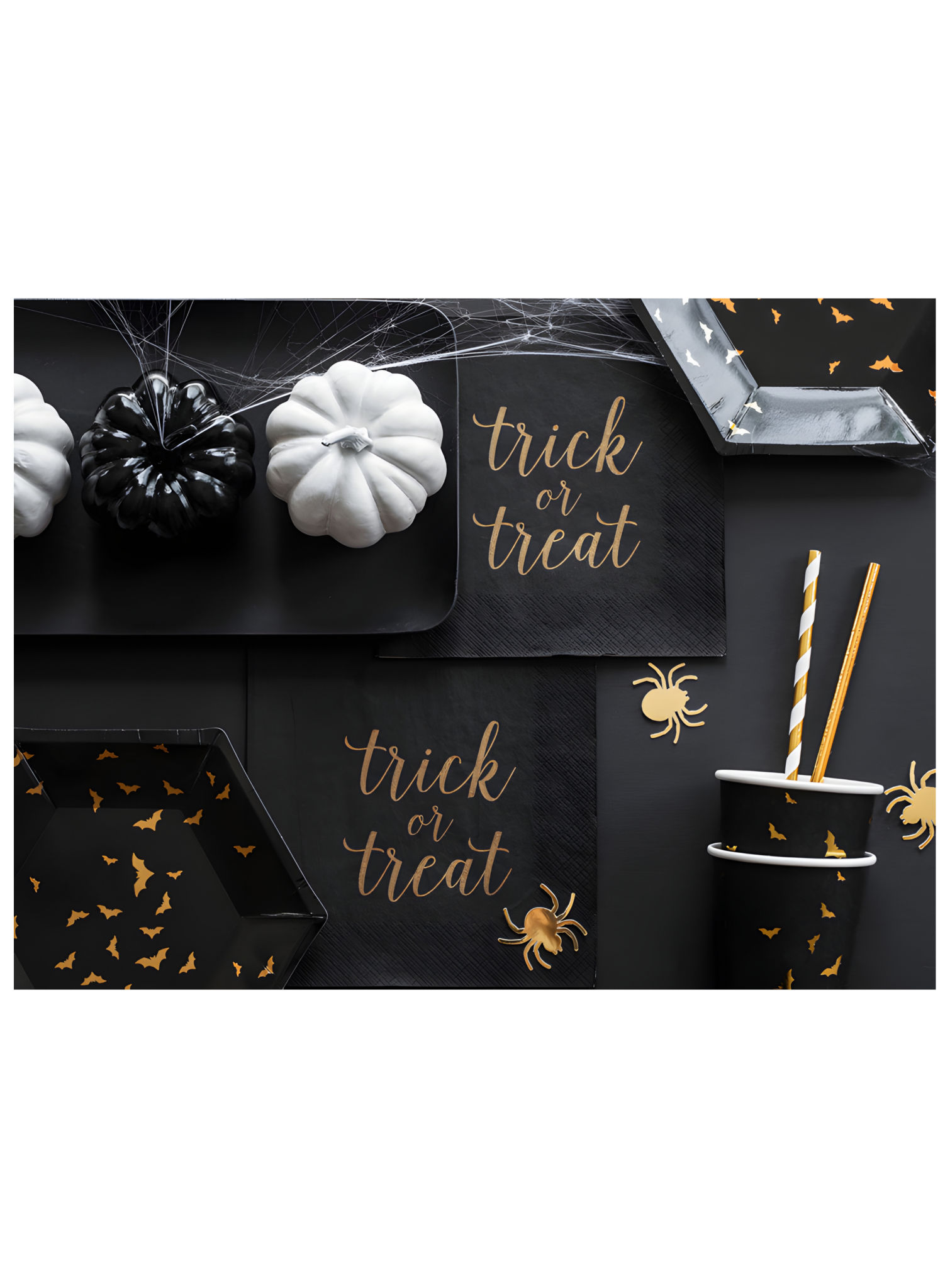 Halloween Pappbecher schwarz-gold mit Fledermäusen, 6er-Set, 220 ml