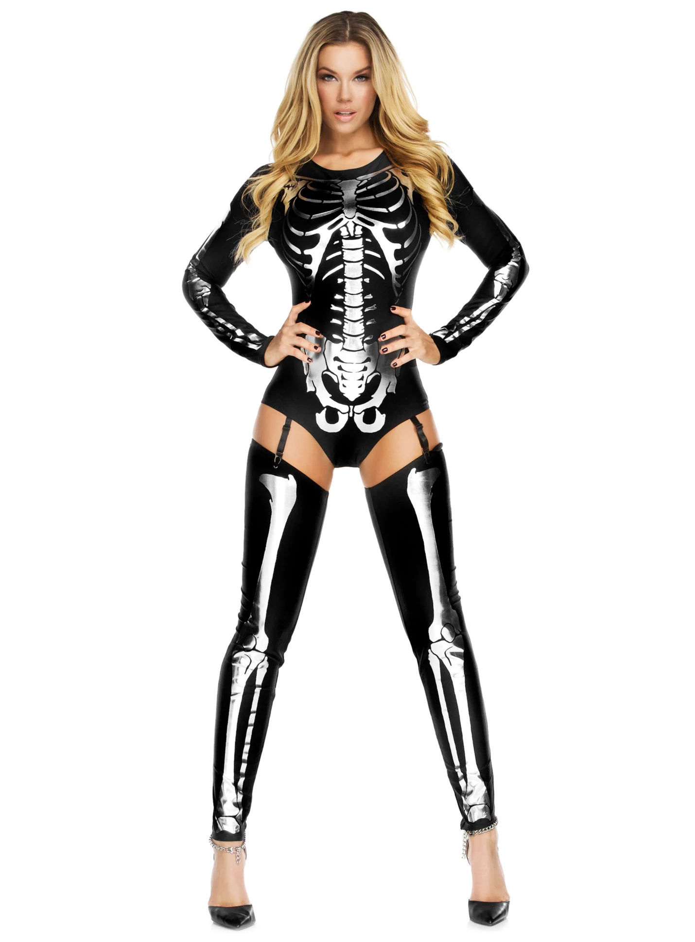 Skelett Body schwarz mit Stulpen