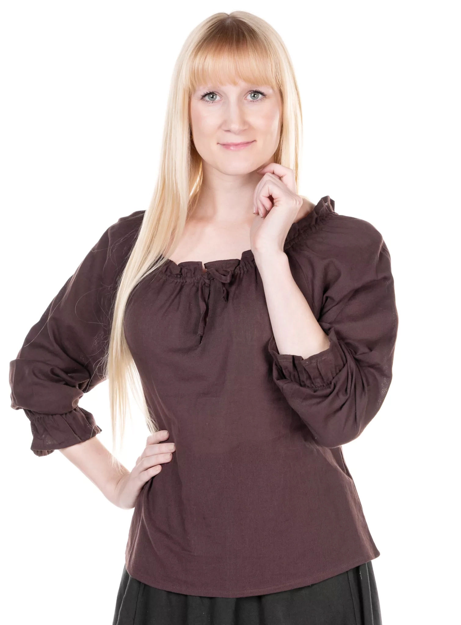 Mittelalterbluse mit Kordelverschluss dunkelbraun