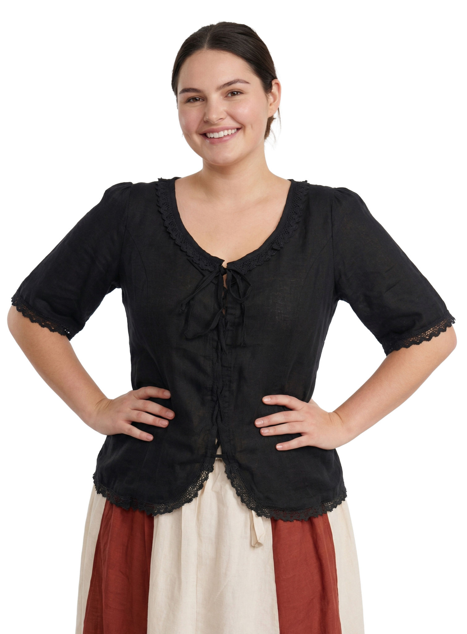 Gothic Bluse mit Spitzenborte schwarz