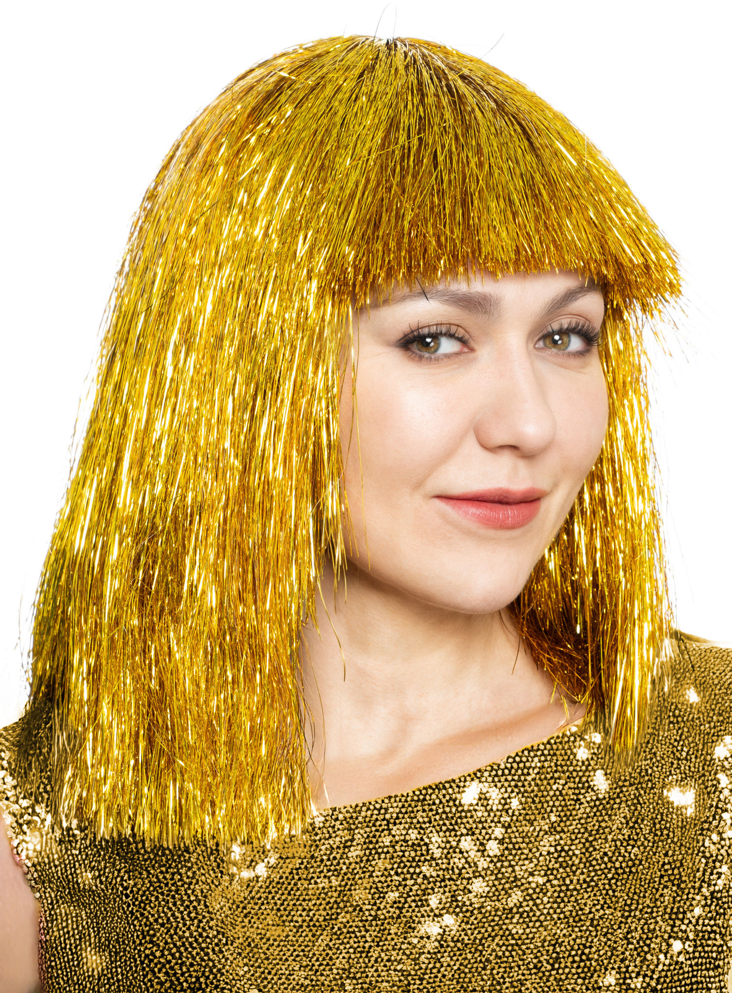 Lametta Perücke gold