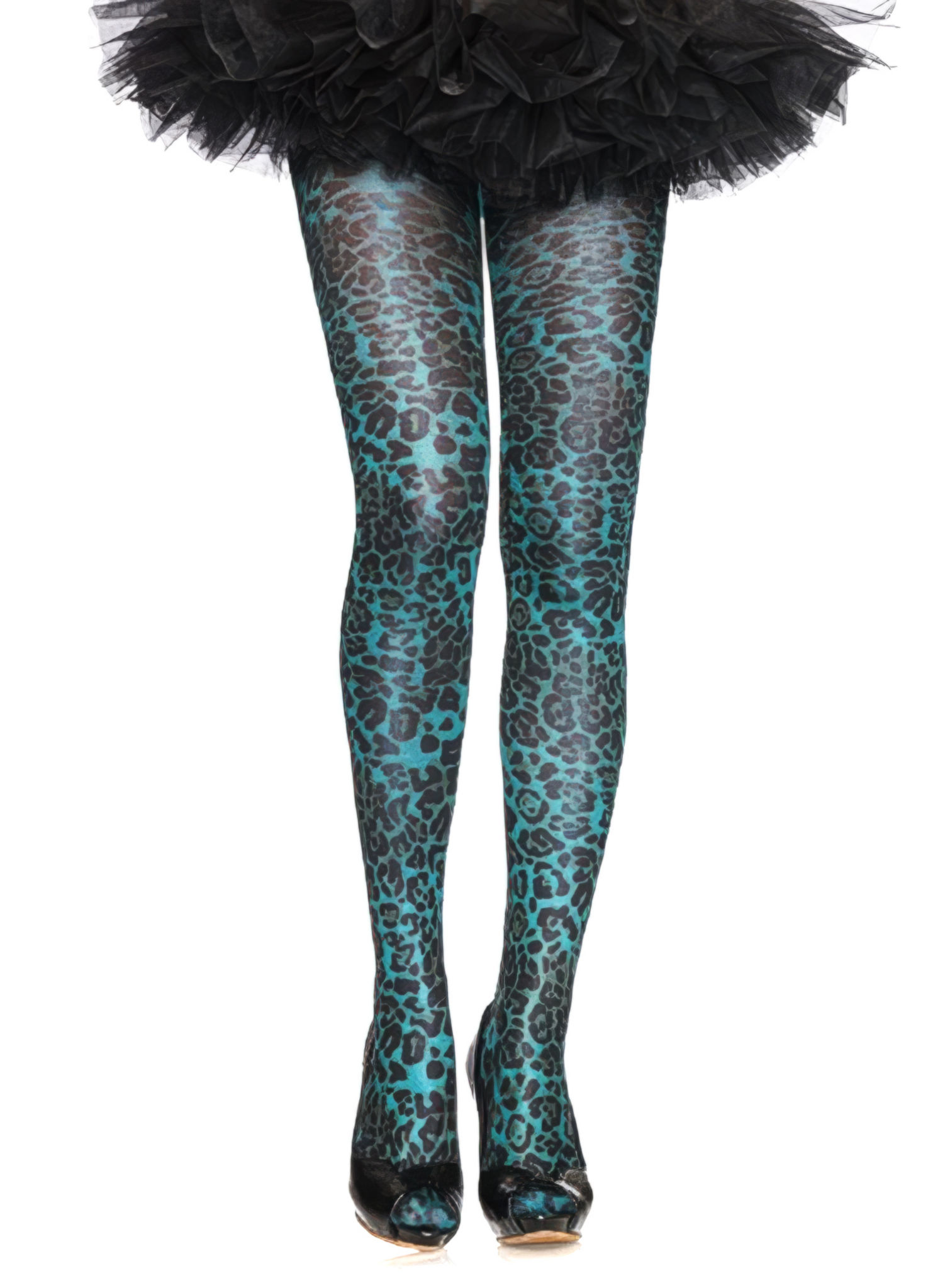 Glanzende Luipaard Panty Turquoise