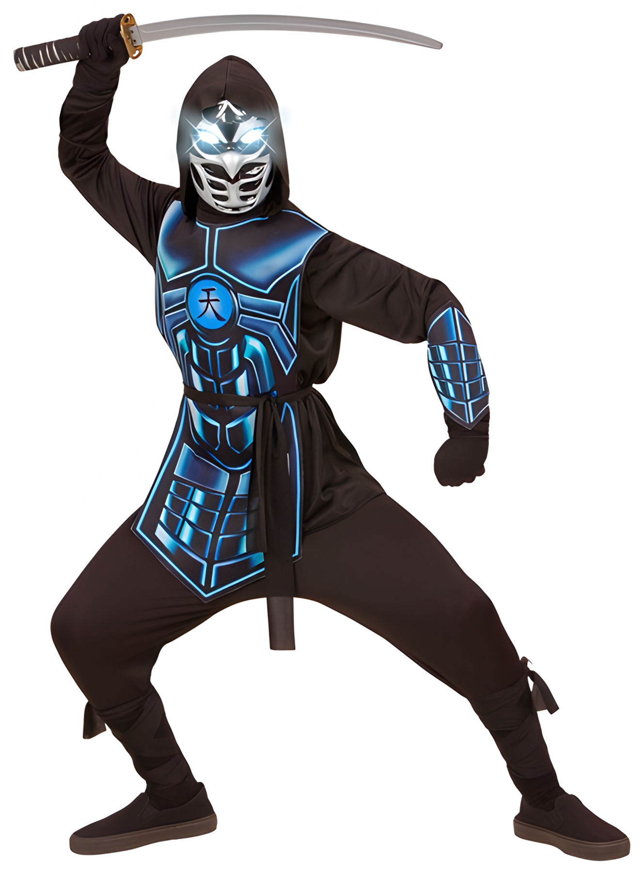 Cyber Ninja Kostüm für Kinder – mit Leuchtmaske und Roboterstimme