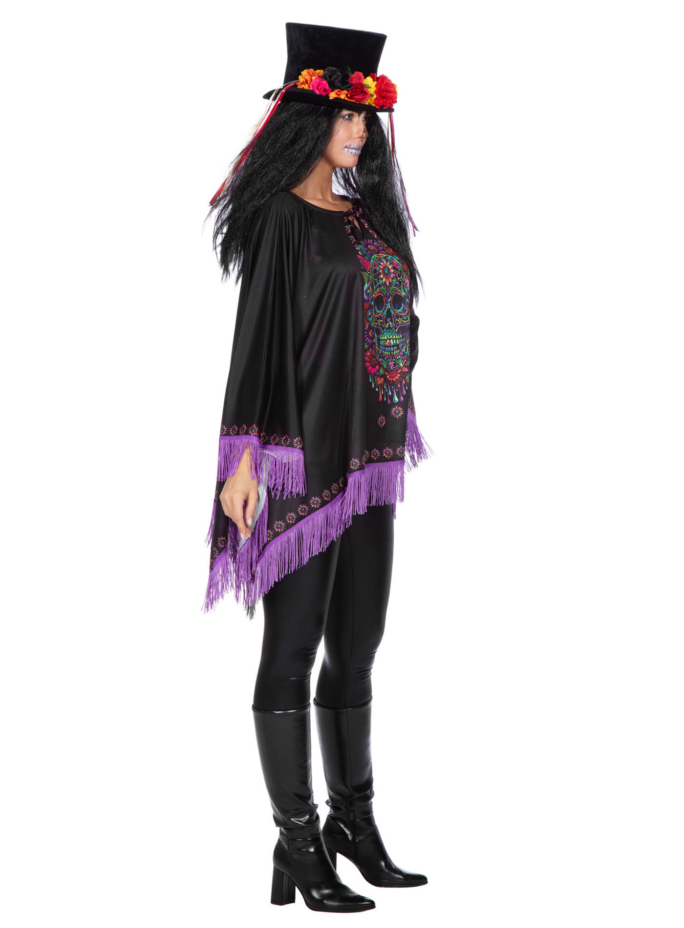 Dia de los Muertos Poncho mit Neon-Skull