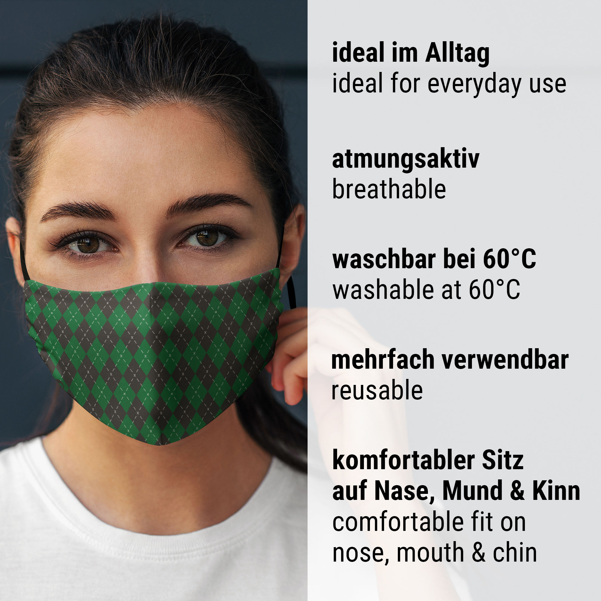 Stoffen masker voor kinderen toverschool groen