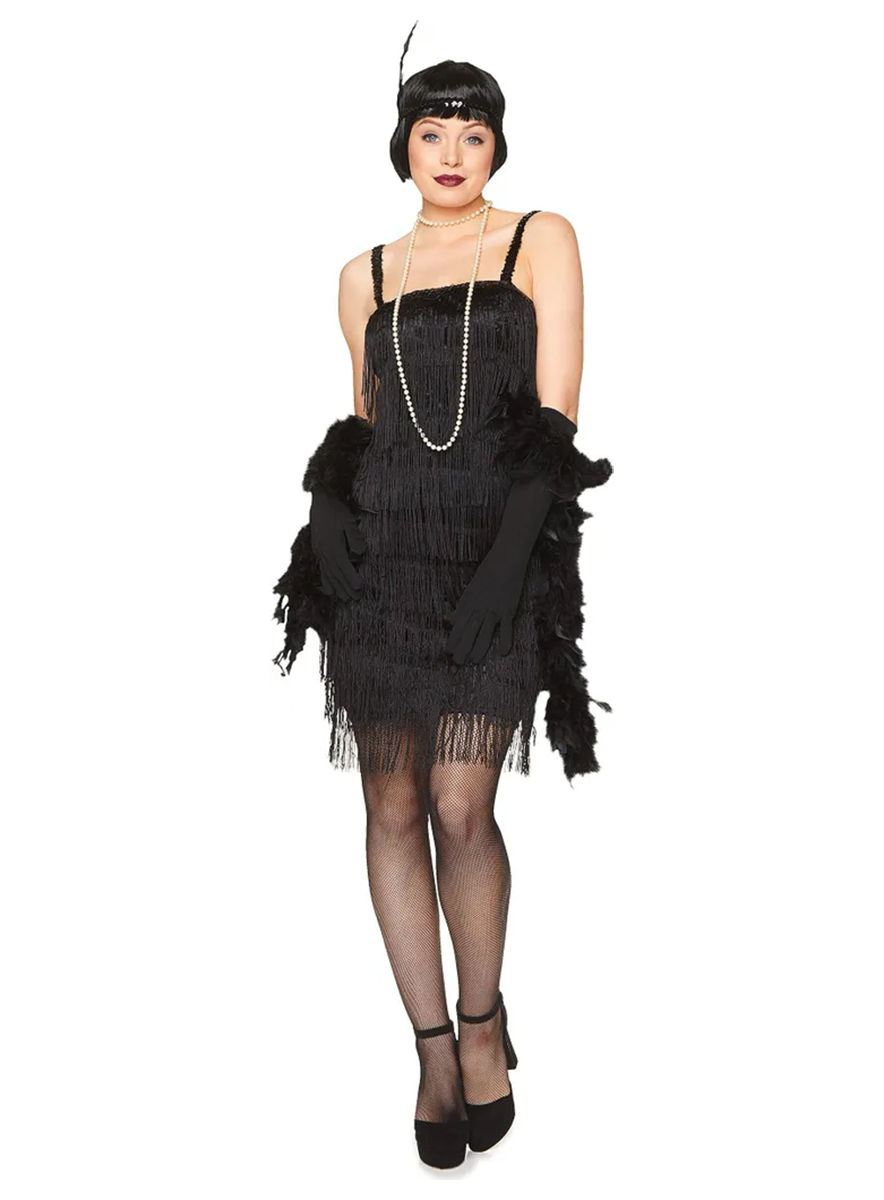 Schwarzes Flapper Cocktailkleid mit Fransen