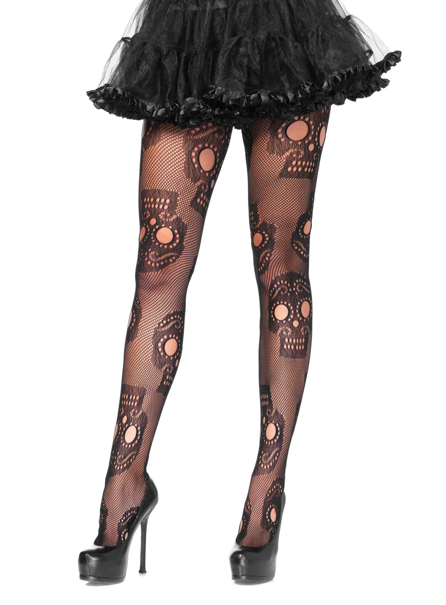 Netzstrumpfhose mit Totenkopf Motiv
