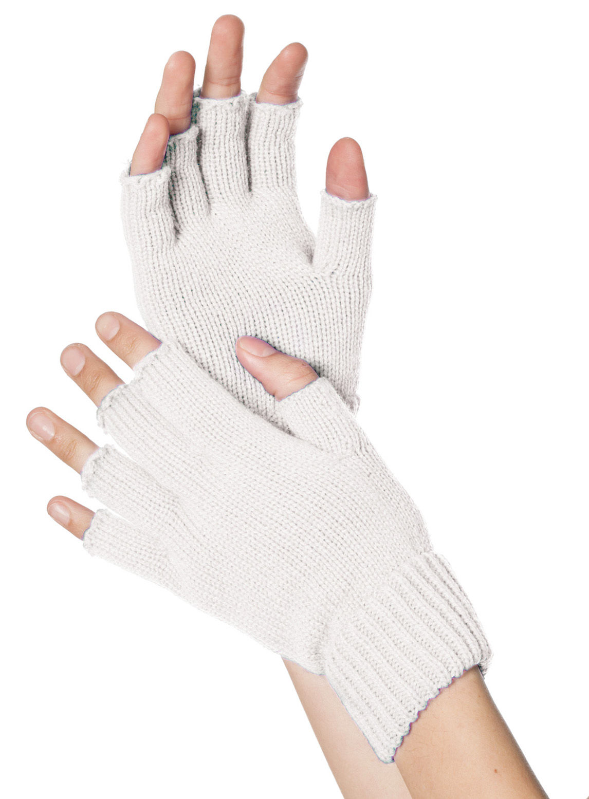 Fingerlose Strickhandschuhe weiß