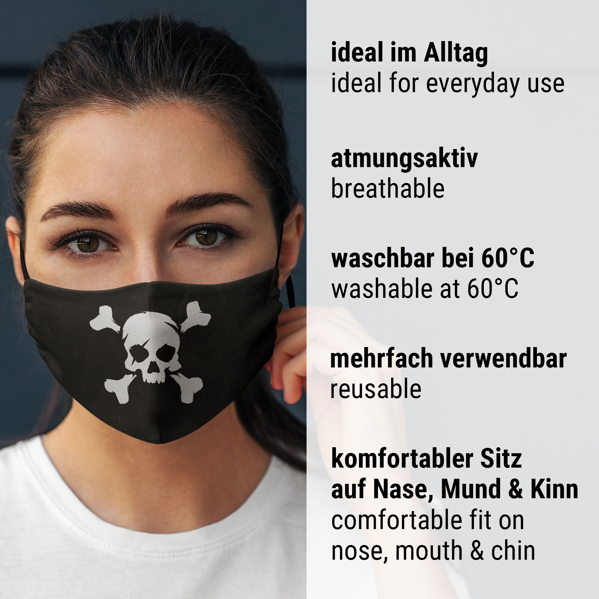 Stoffen masker doodshoofd piraat