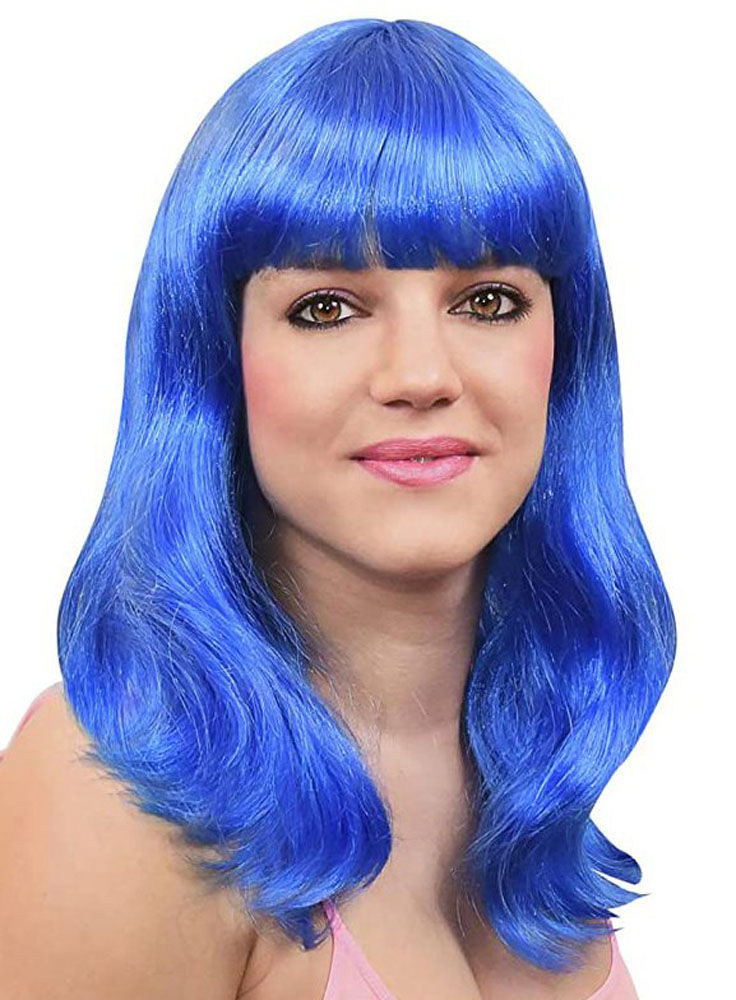 Langhaarfrisur mit Pony blau