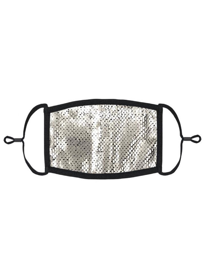 Silber-schwarz Wendepailletten Mund-Nasen-Maske
