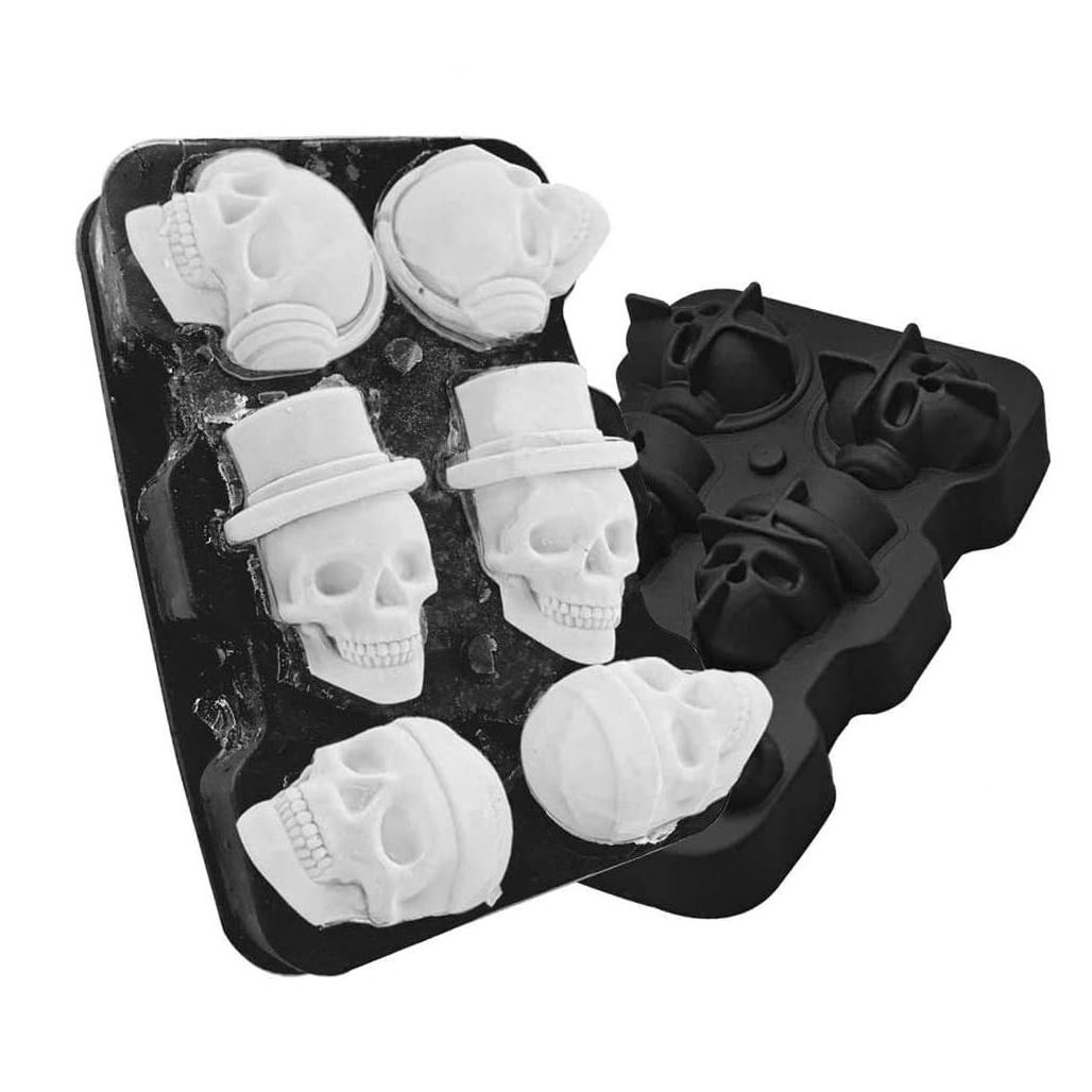 Totenköpfe Silikonform für Eiswürfel, Schokolade und zum Backen 6-fach