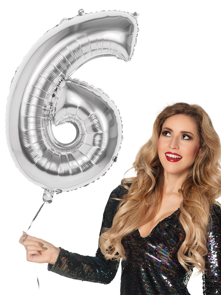 Folienballon Zahl 6 silber 86 cm