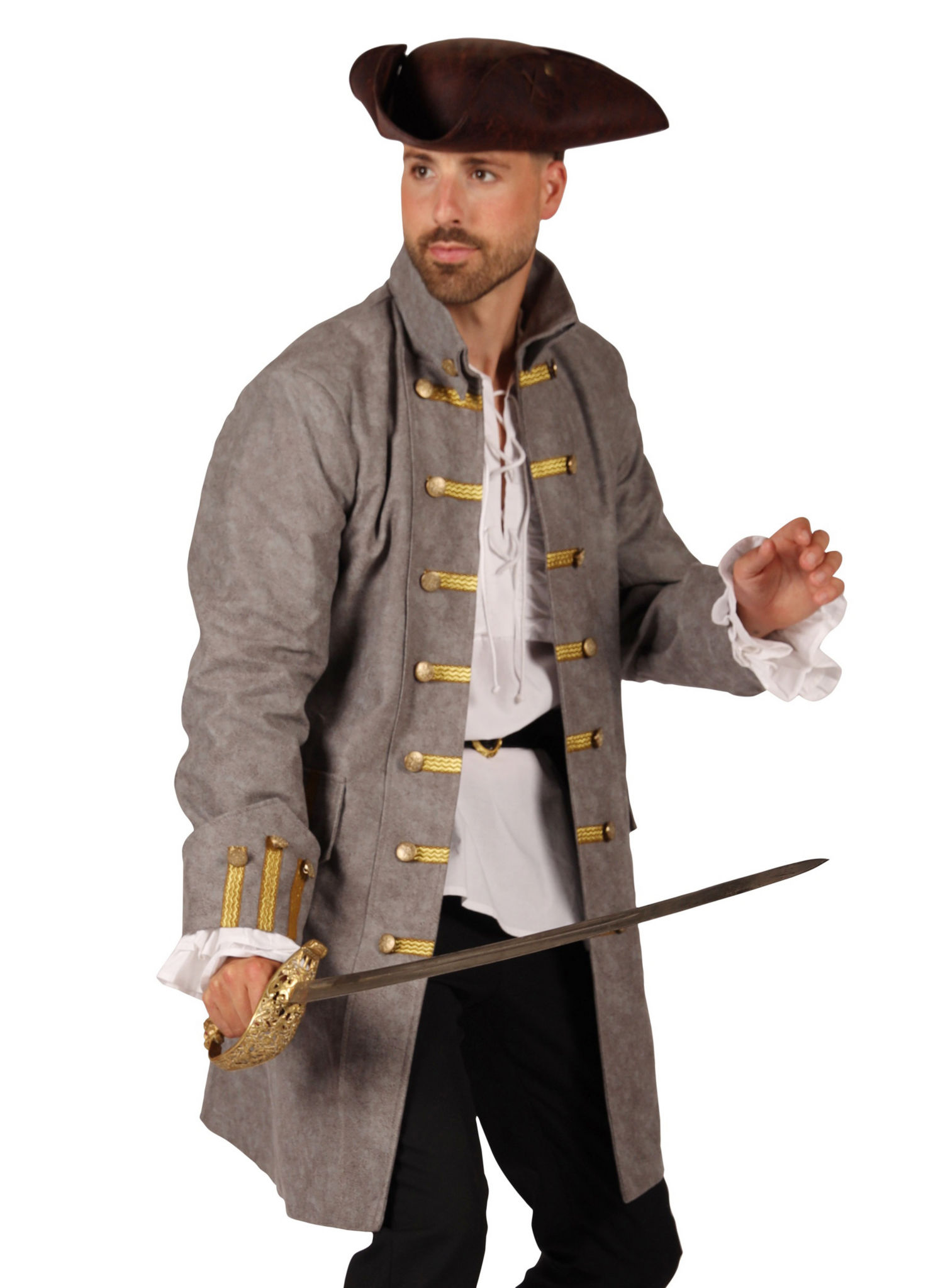 Grauer Piratenmantel für Herren