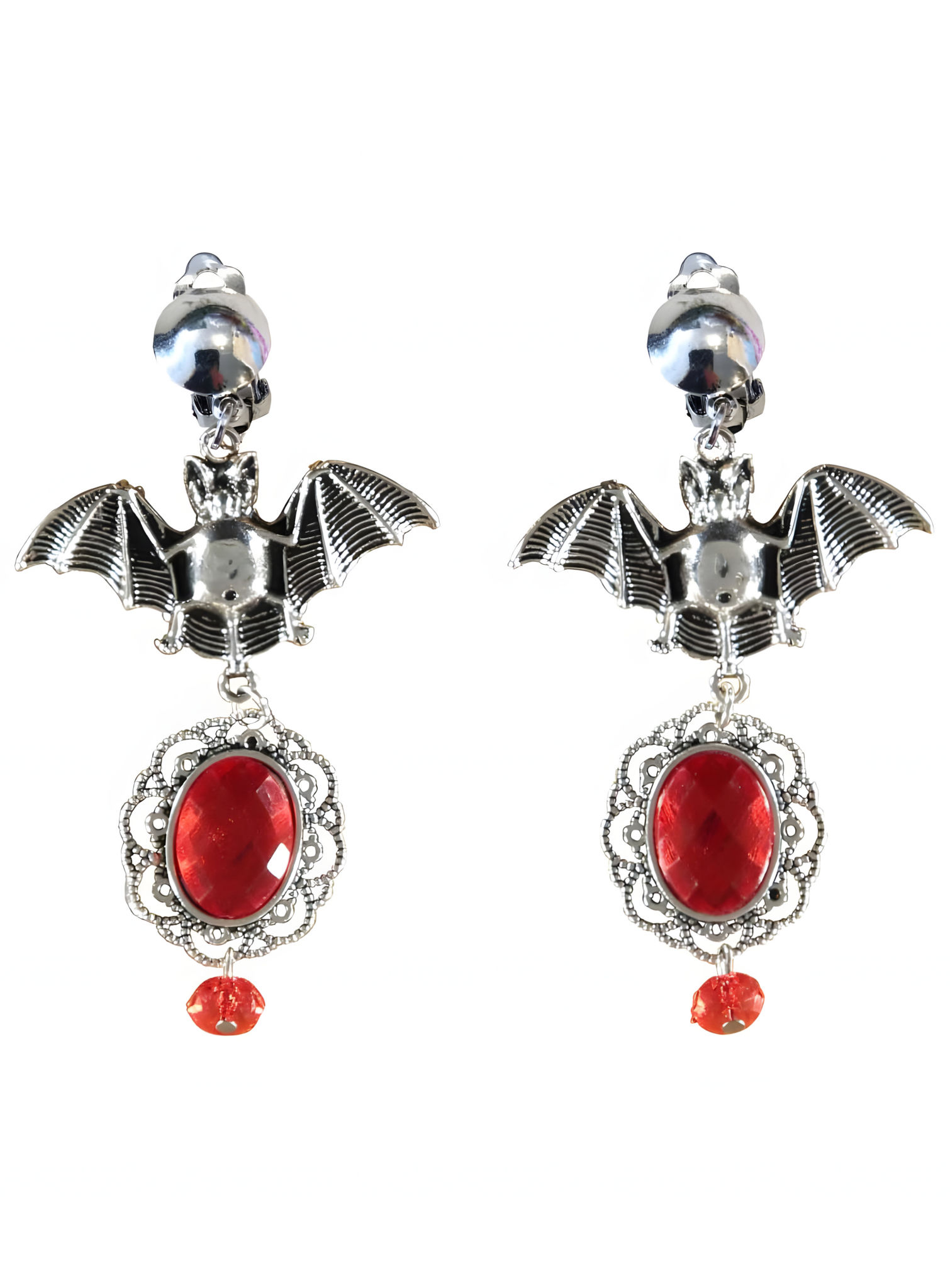 Gothic vleermuisoorbellen met rode kristal