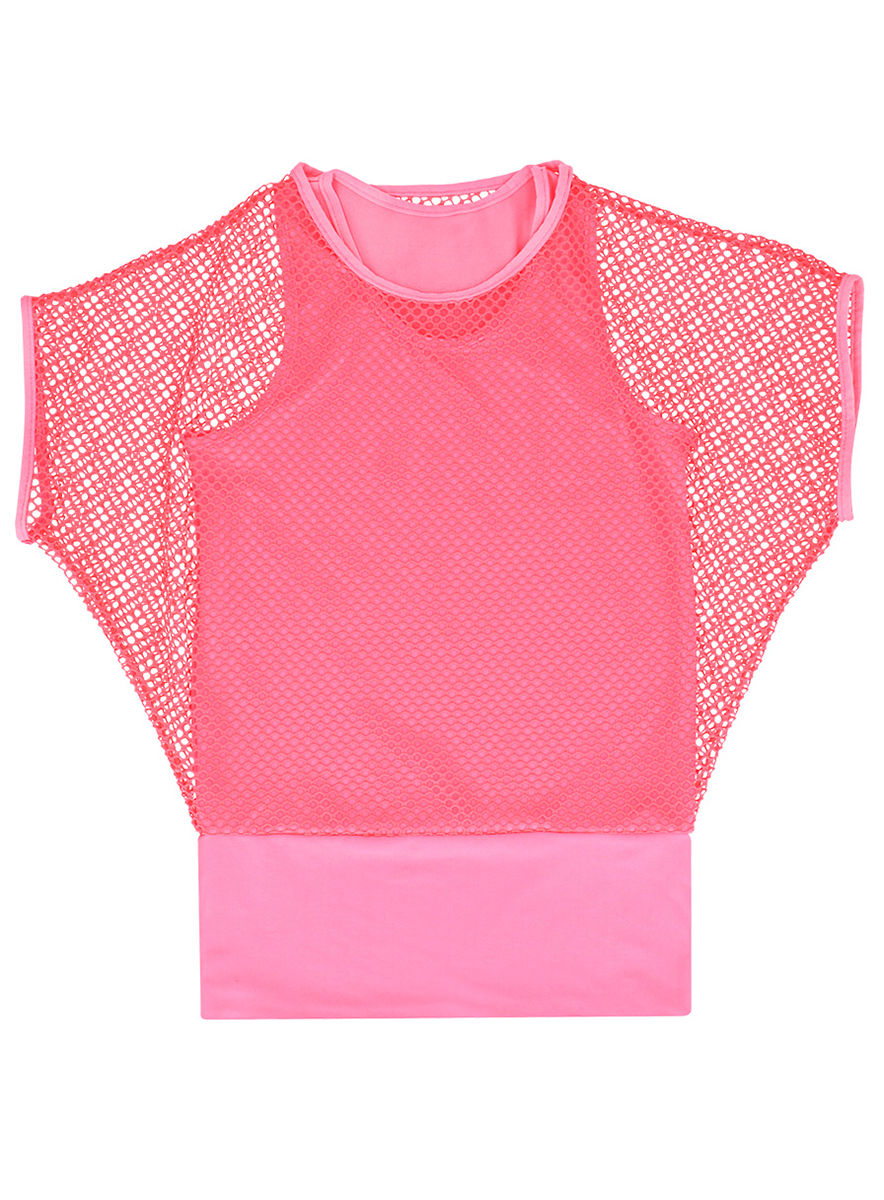 Kurzarm Netzhemd neon-pink