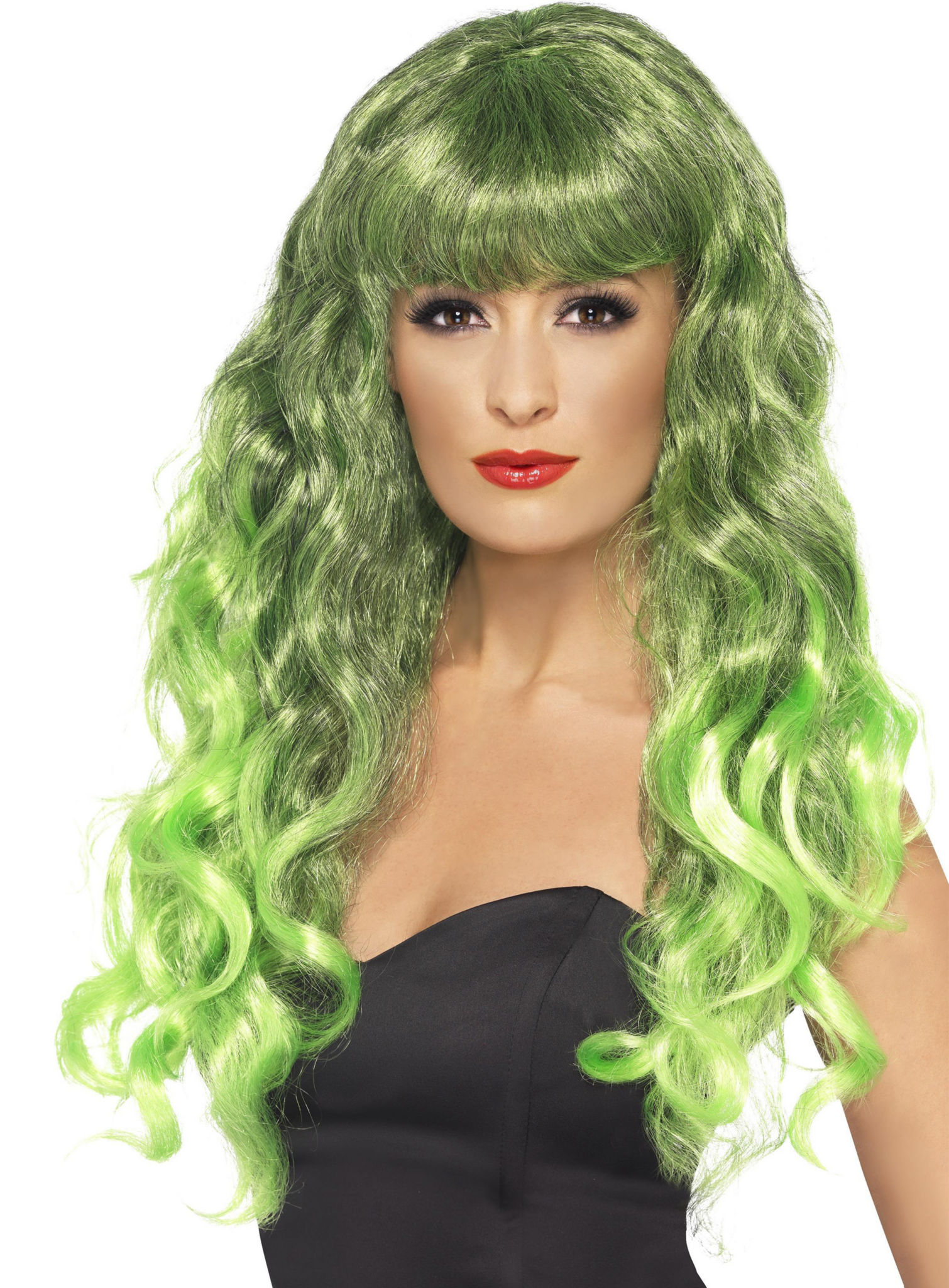 Mermaid krulpruik groen-zwart