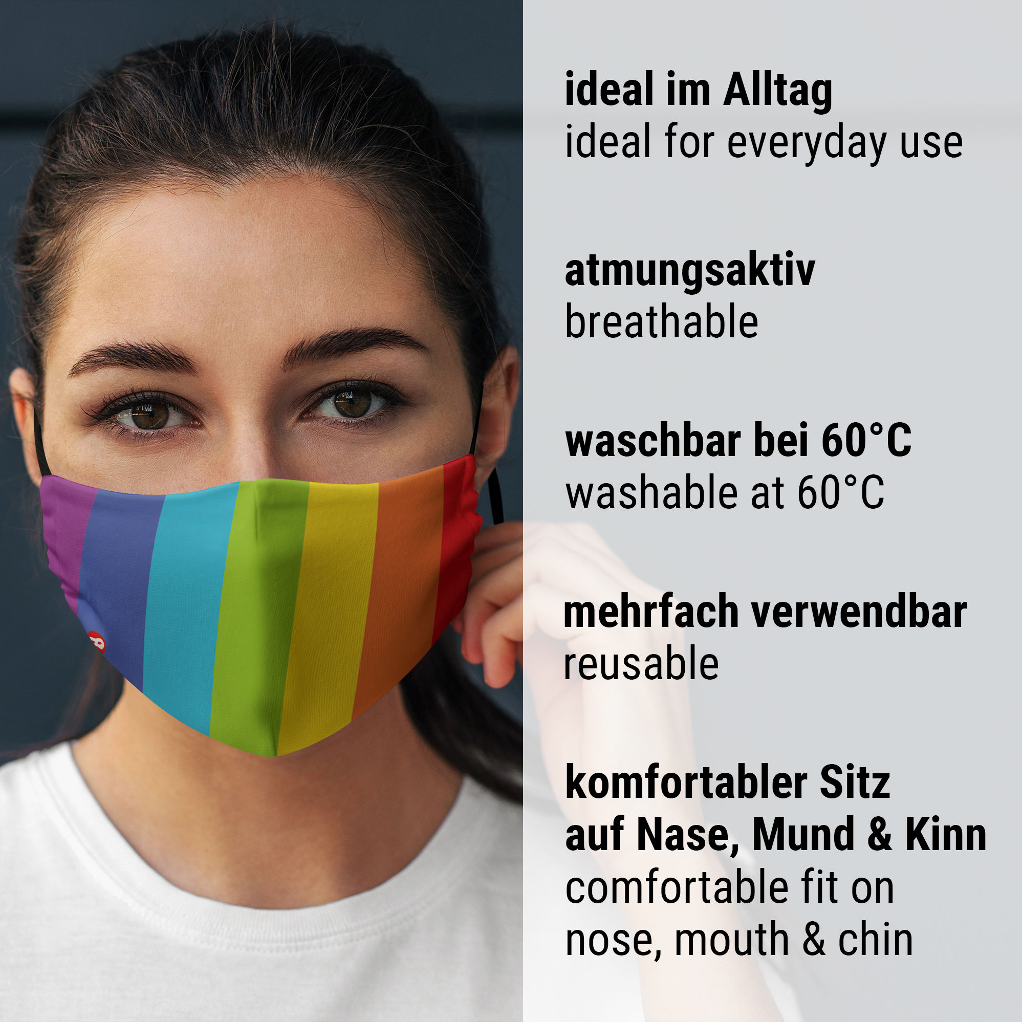 Stoffmaske für Kinder Regenbogen