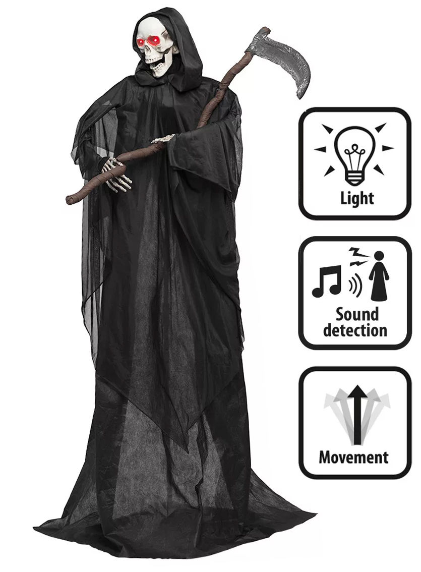 Animierter Sensenmann Halloween Deko mit Licht und Bewegungen – 183 cm