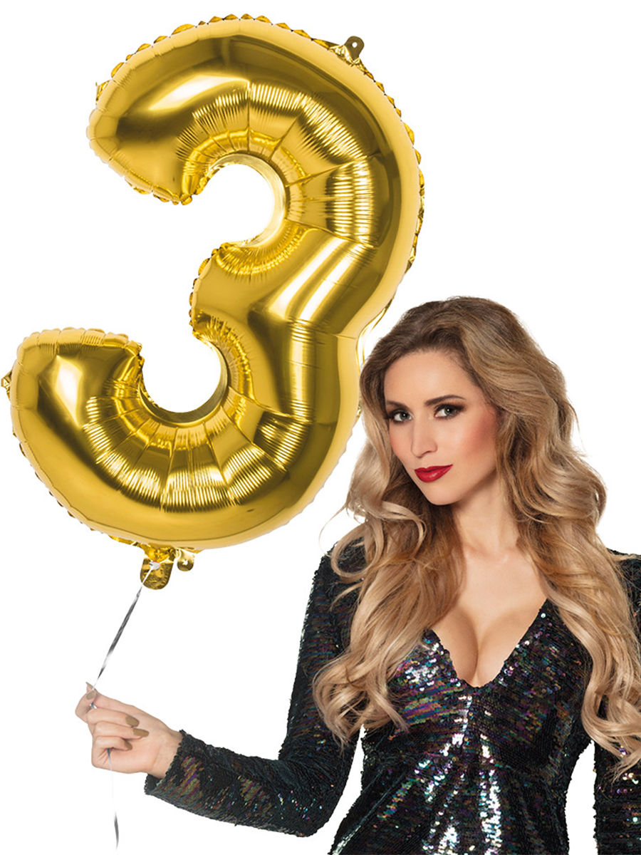 Folienballon Zahl 3 gold 86 cm