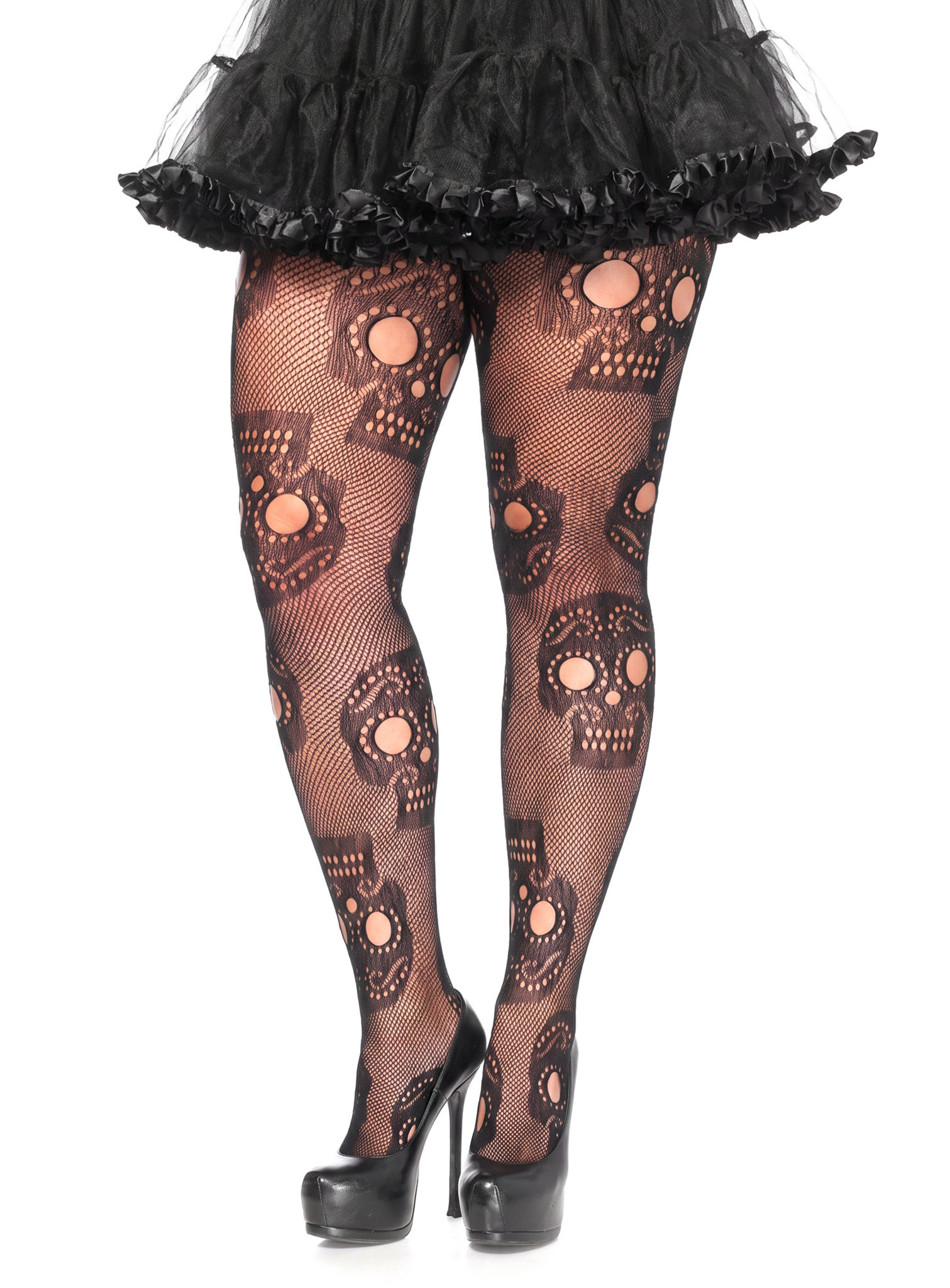 Netzstrumpfhose mit Totenkopf Motiv