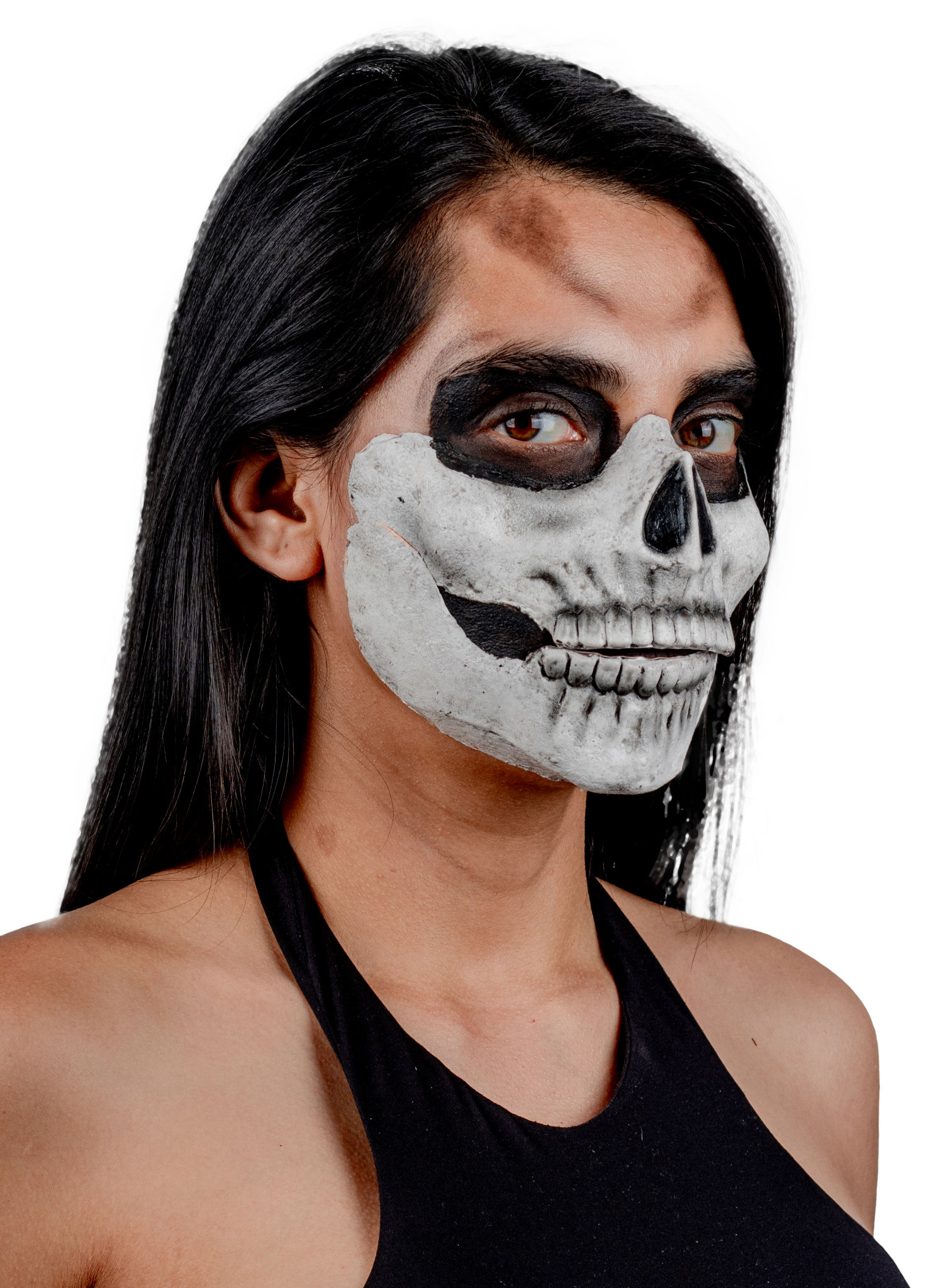Schädel Teilmaske zum Ankleben weiß