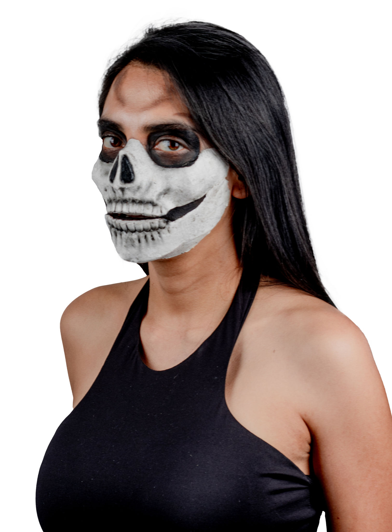 Schädel Teilmaske zum Ankleben weiß