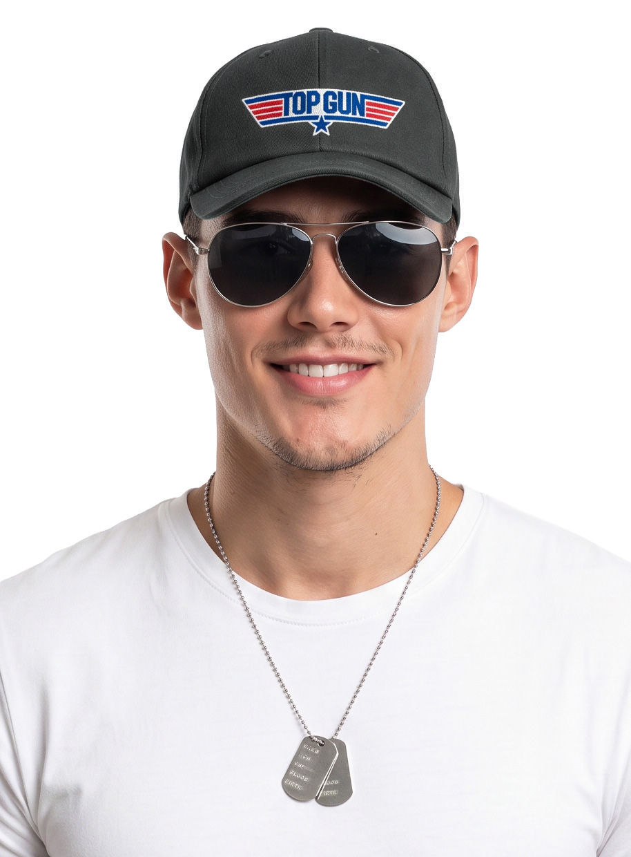 Top Gun Accessoire-Set mit Mütze, Fliegerbrille & Dog Tag