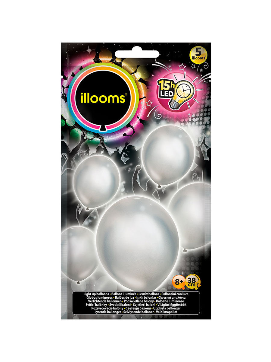 5 illooms LED Luftballons silber