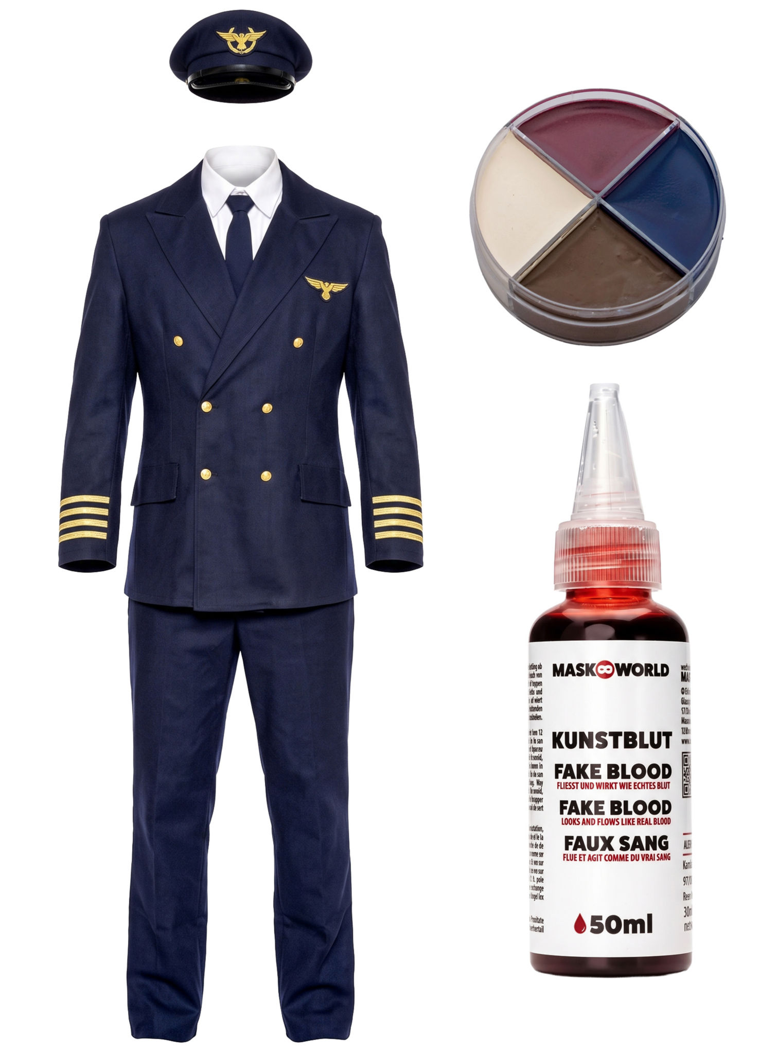 Zombie Pilot Kostüm mit Make-up