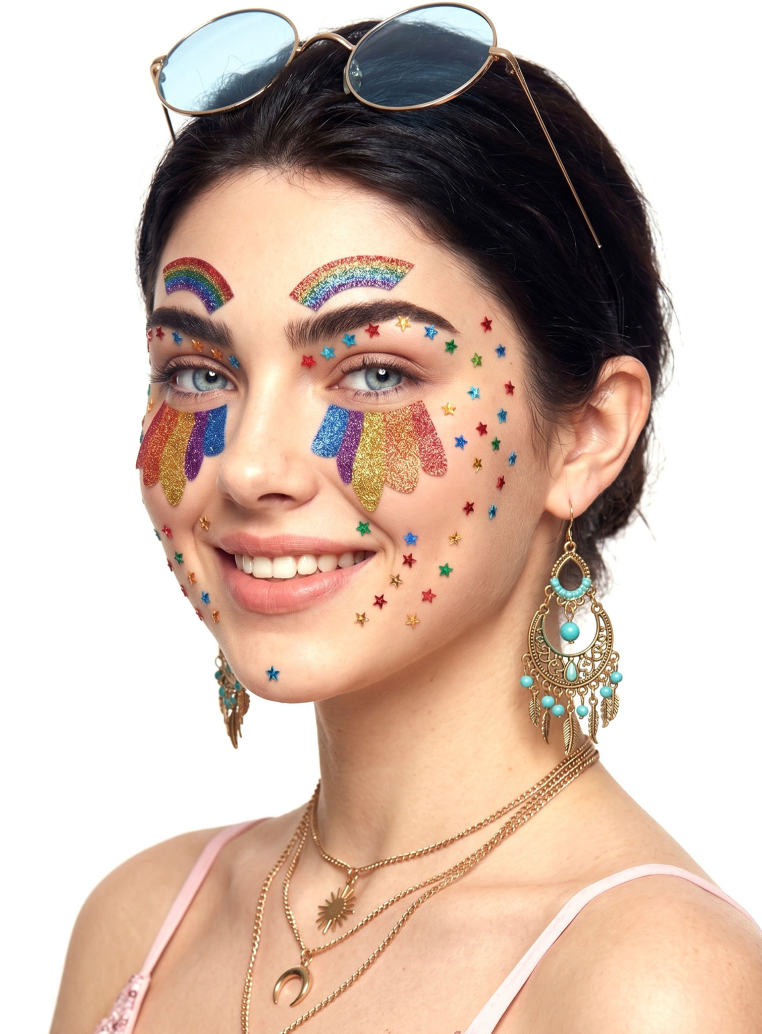 Regenbogen Glitzer Face Jewels