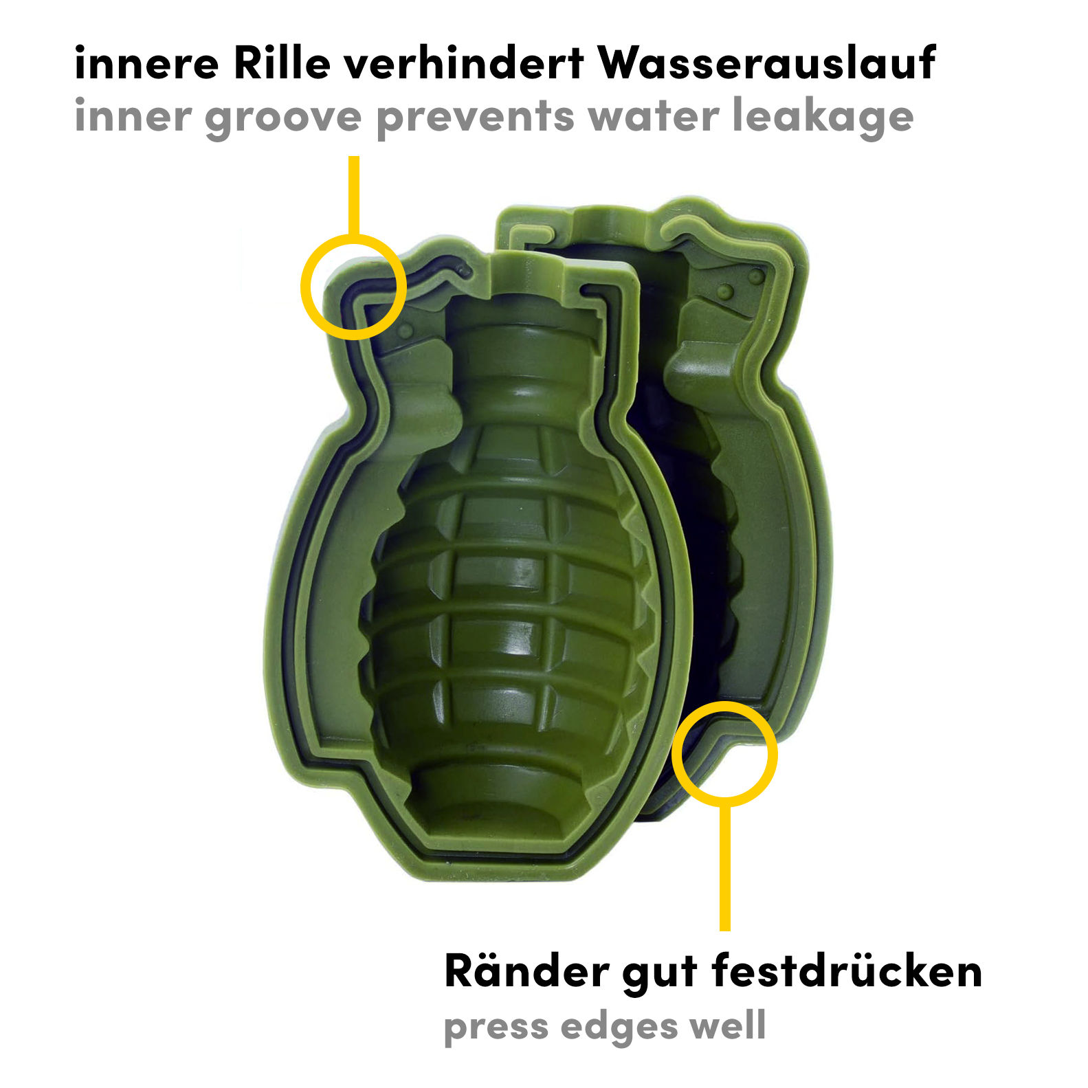 Handgranate Silikonform für Eiswürfel und zum Backen 9 cm