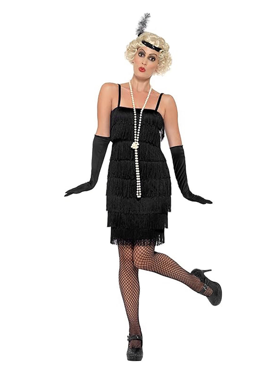 Schwarzes Flapper Cocktailkleid mit Fransen