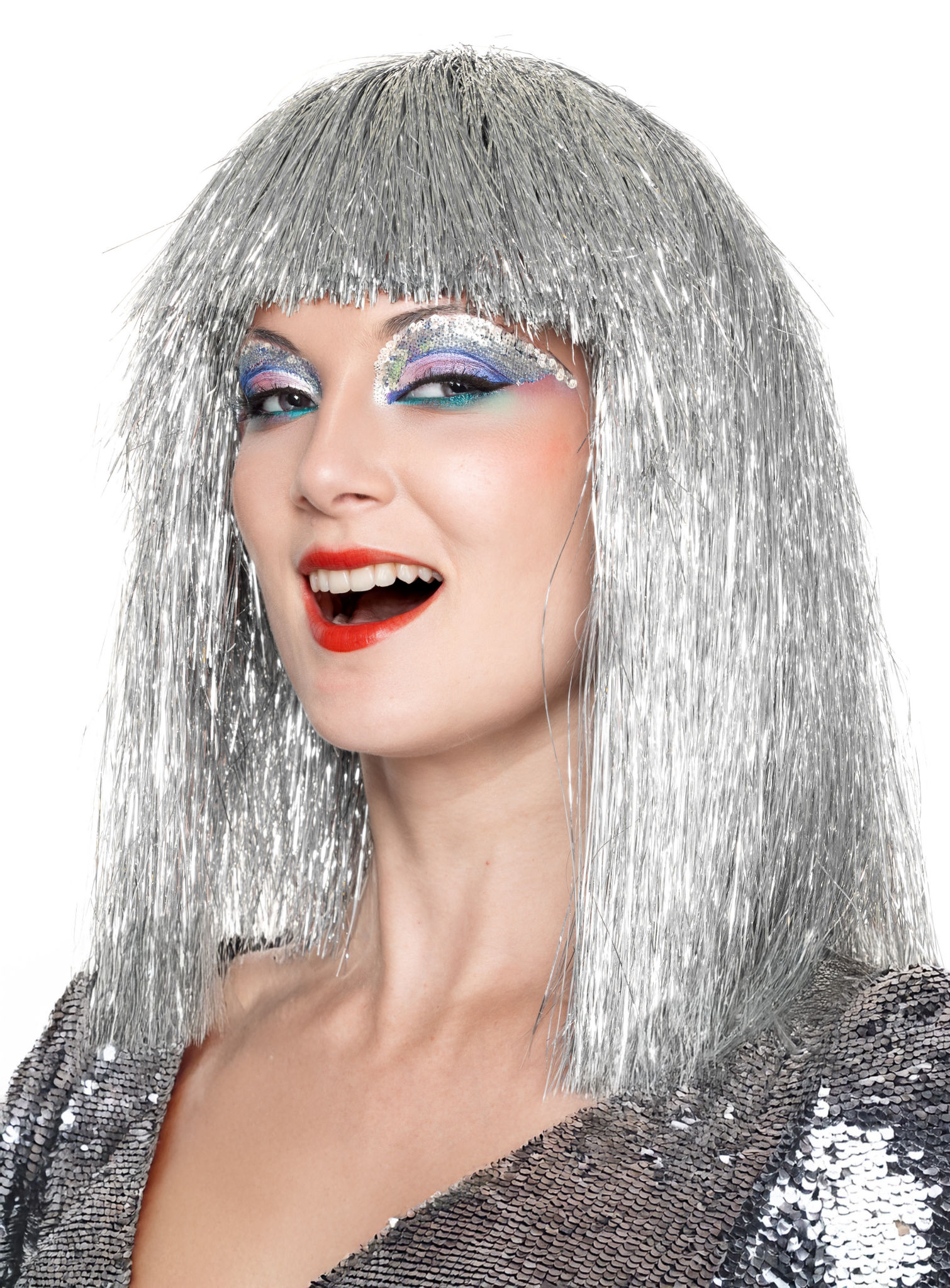 Lametta Perücke silber