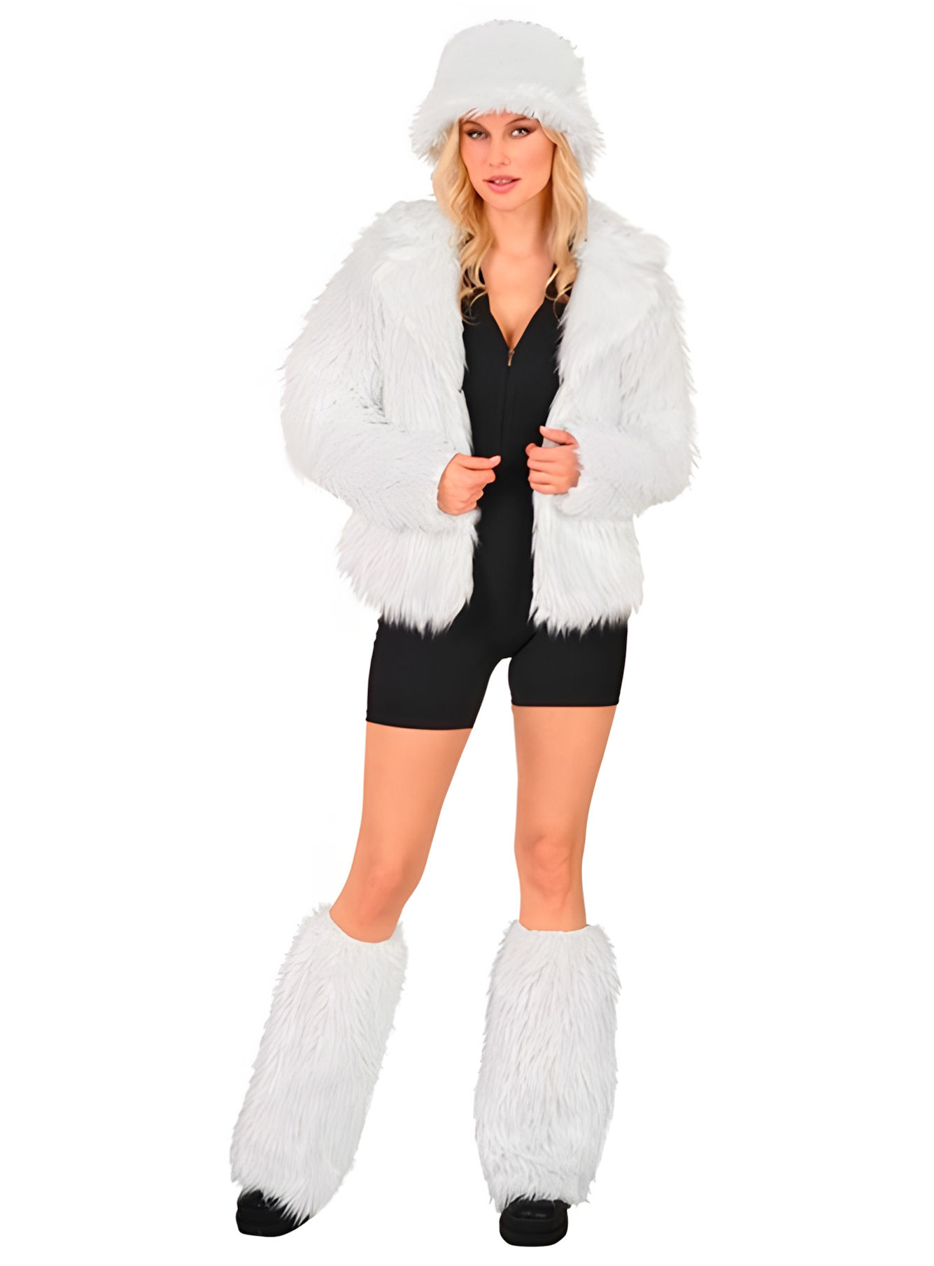Weiße Plüsch-Legwarmer