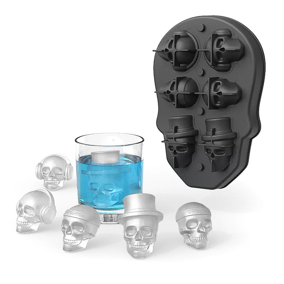 Totenköpfe Silikonform für Eiswürfel, Schokolade und zum Backen 6-fach