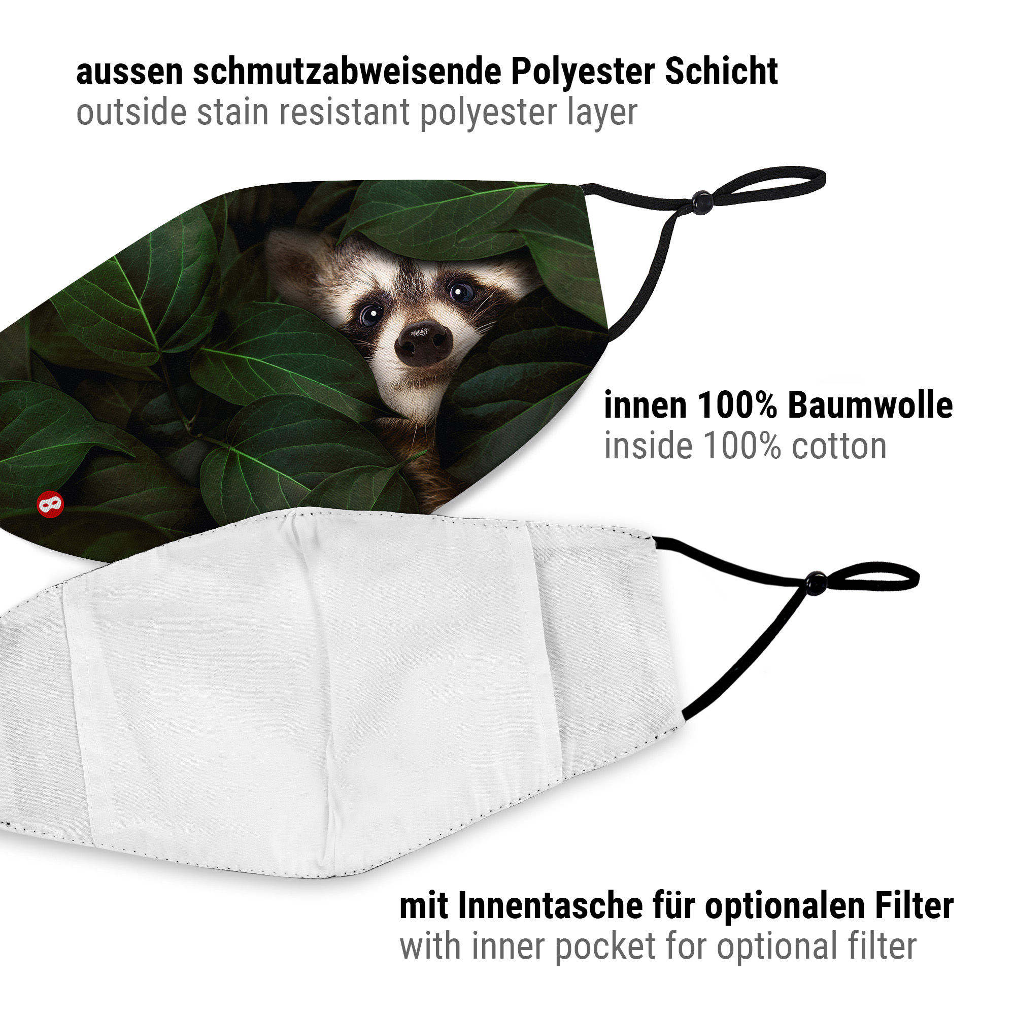 Stoffmaske für Kinder Waschbär