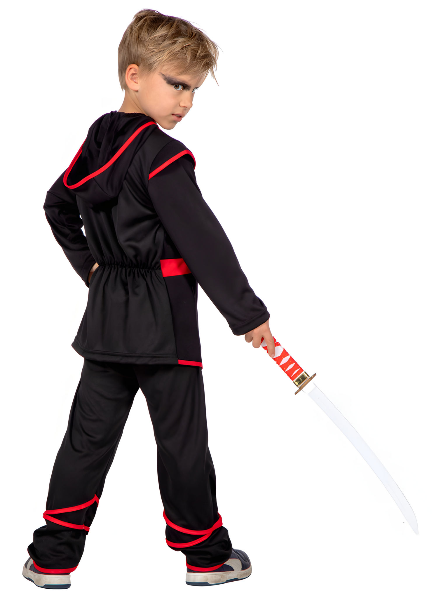 Schwarz-rotes Ninja Jungenkostüm