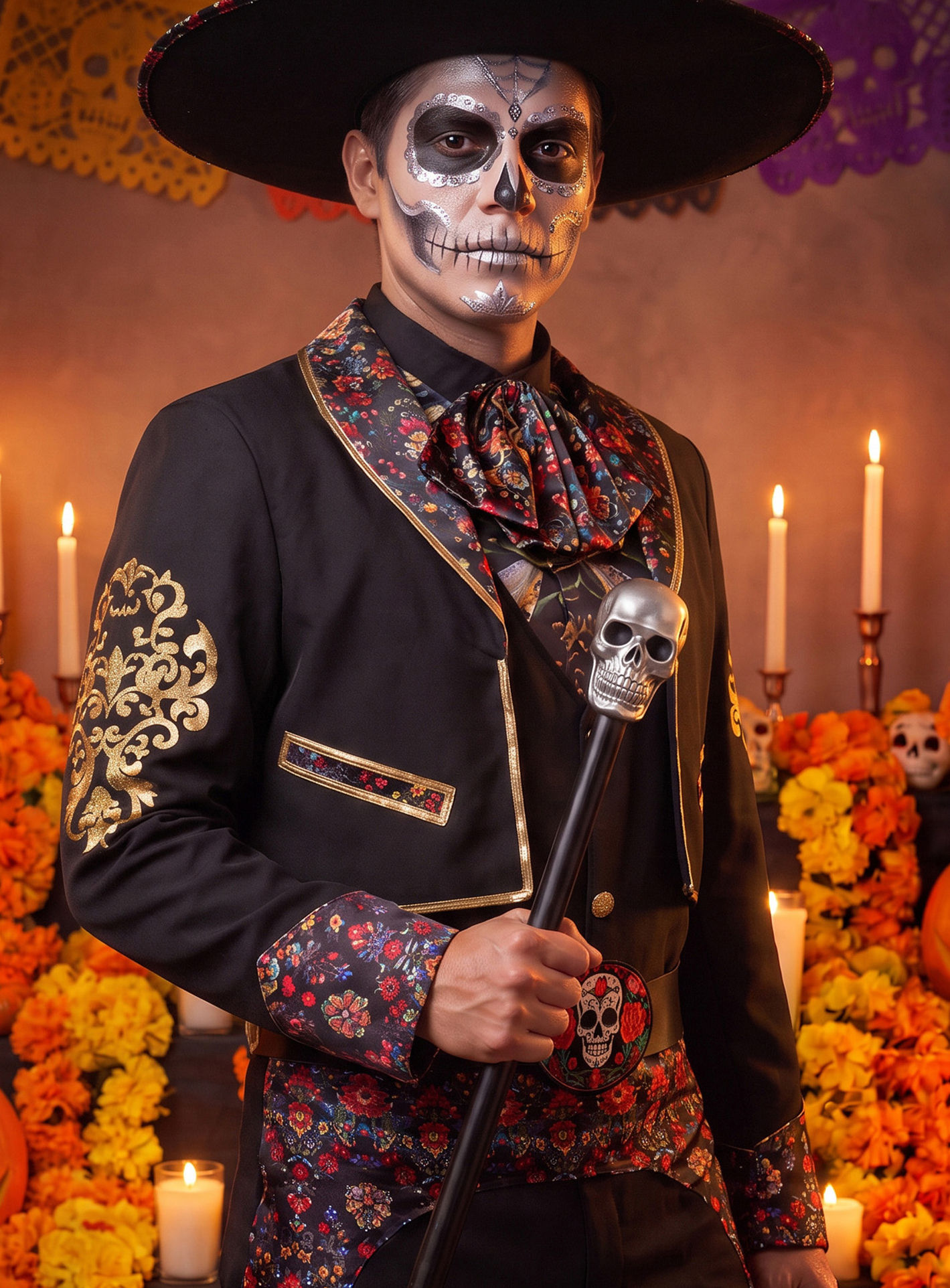 Gehstock Totenkopf silber