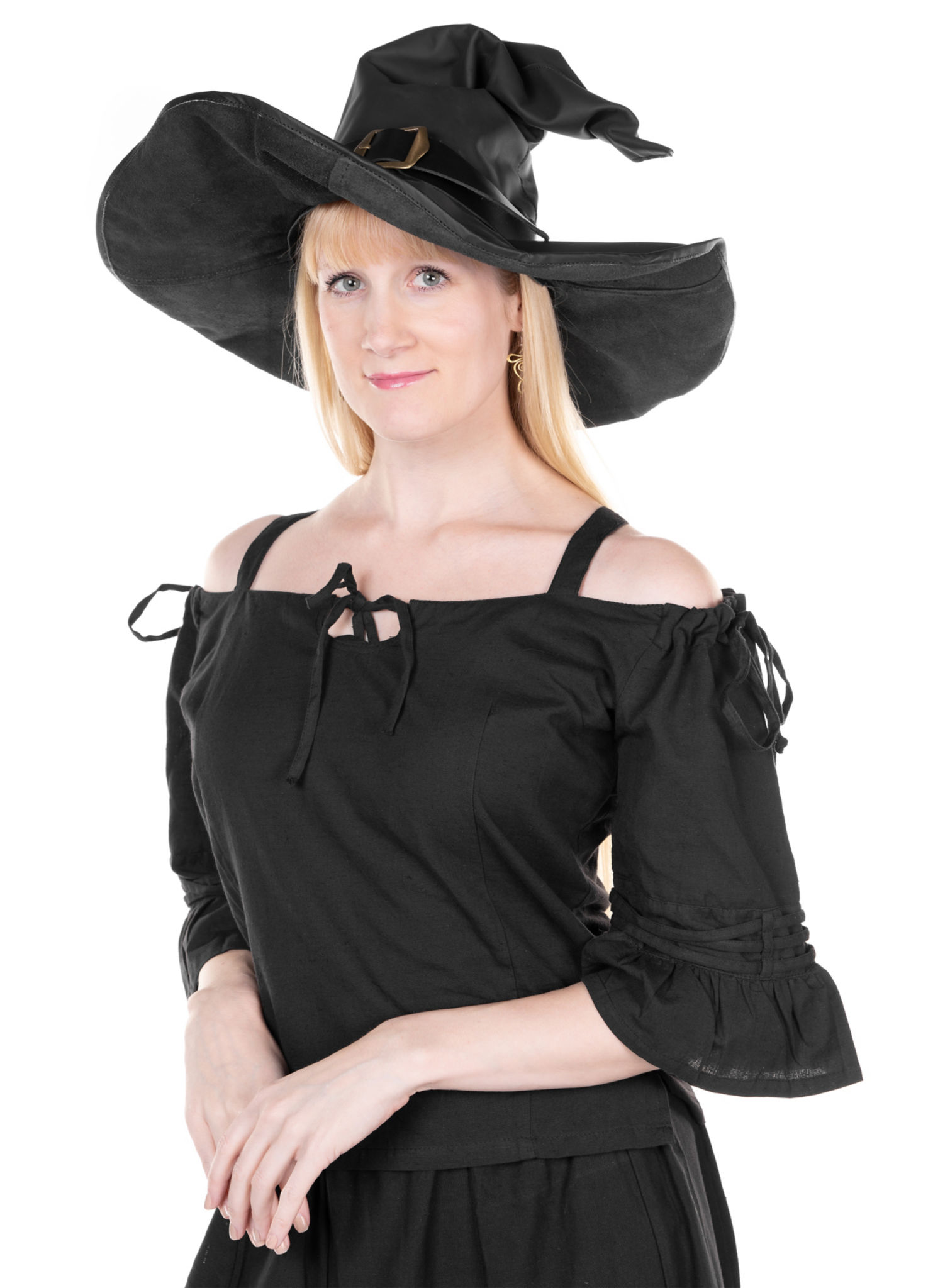 Schulterfreie Halbarm-Bluse schwarz