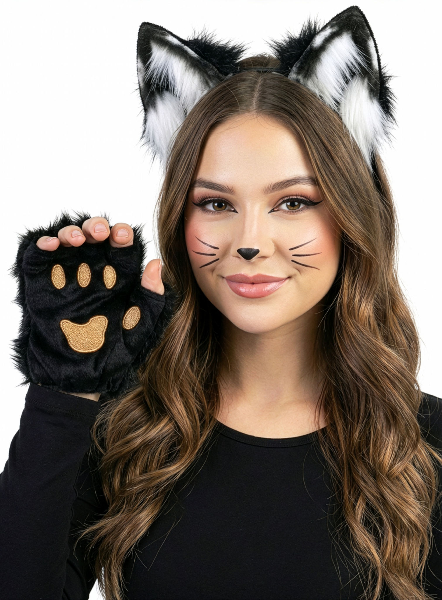 Katzenohren Haarreif mit Tatzen und Katzenschwanz