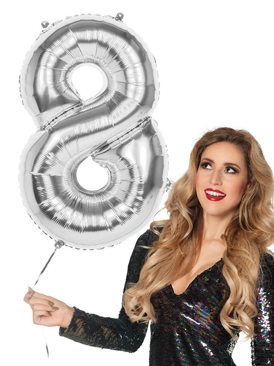 Folienballon Zahl 8 silber 86 cm