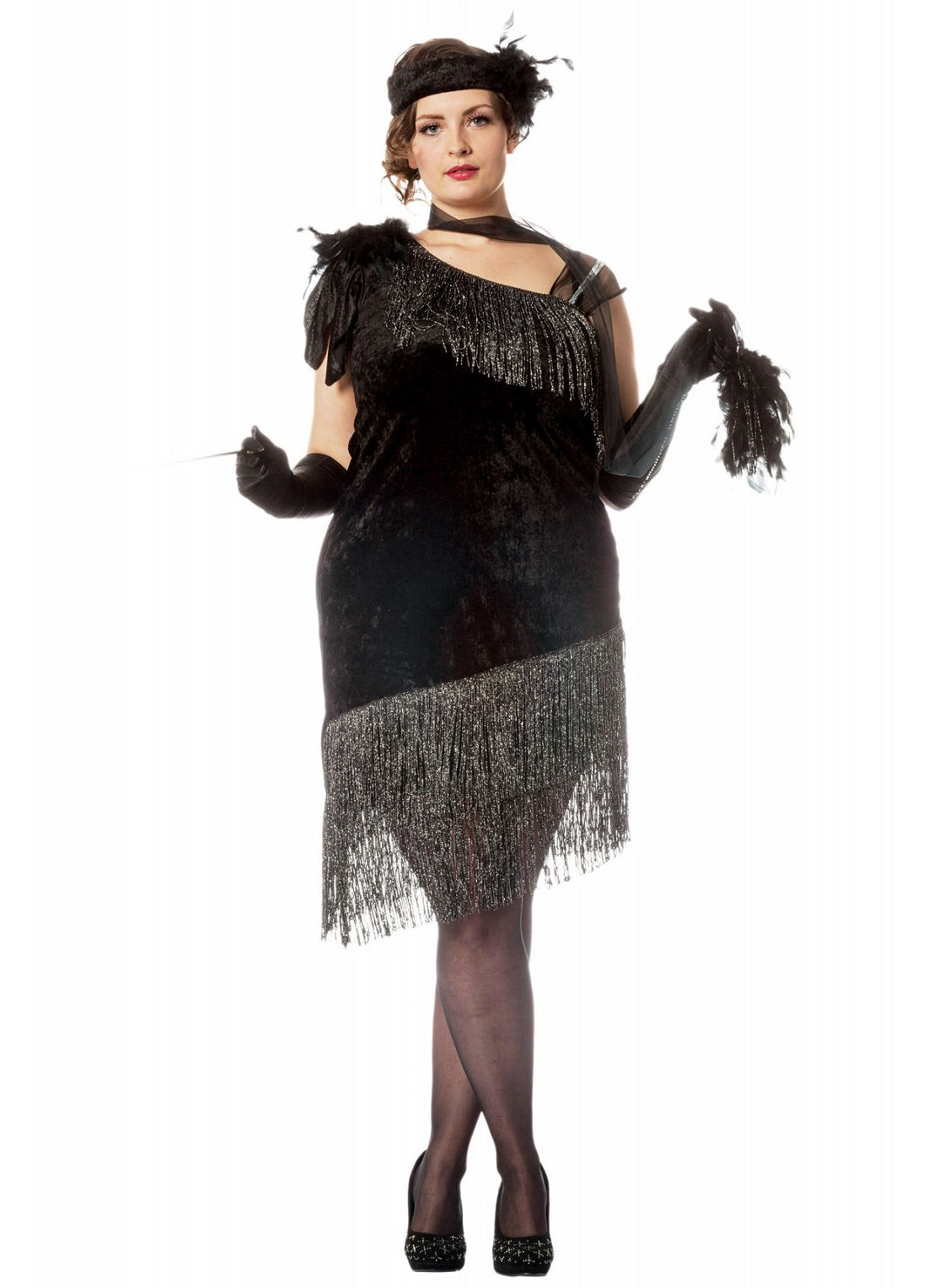 20er Jahre Samtkleid mit Glitterfransen
