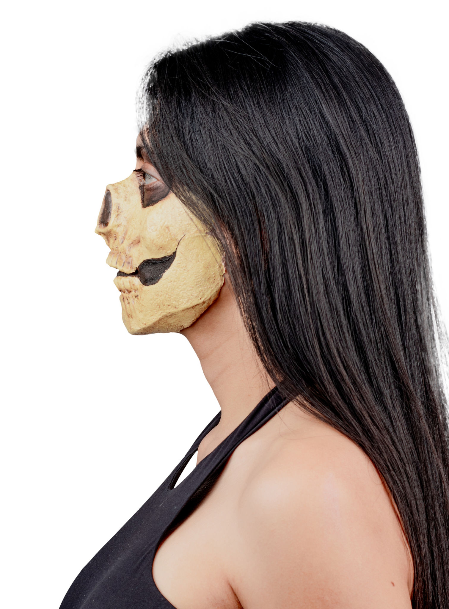 Schädel Teilmaske zum Ankleben knochenfarben