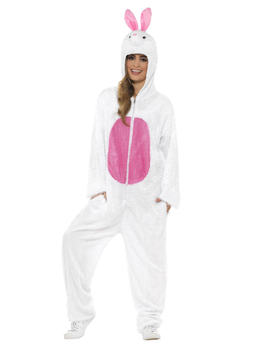 Weißer Flauschhase Kapuzenoverall Kostüm