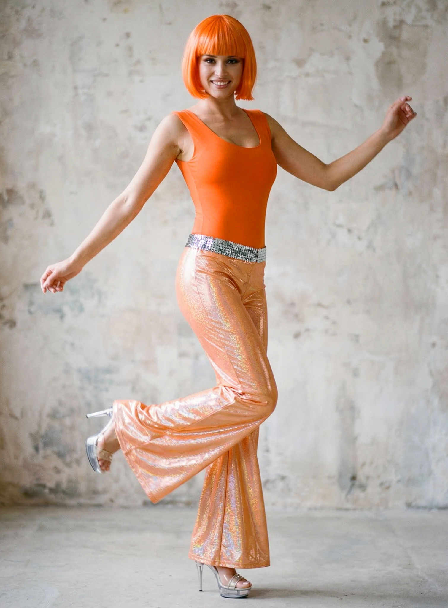 Disco Glitzer Damenhose orange